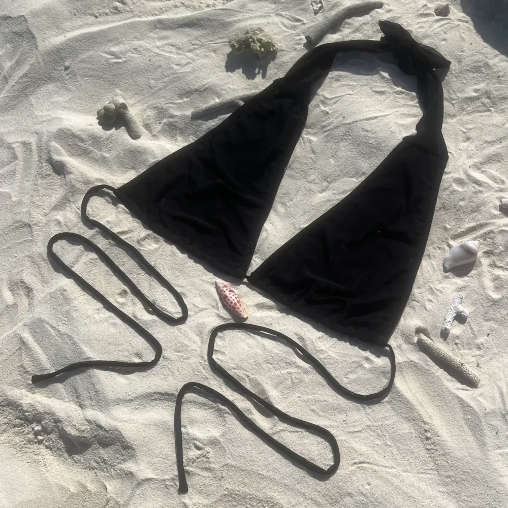 Black Avery Top, adjustable halter triangle bikini for all sizes.