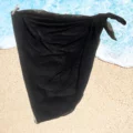 Chic black Taylor Short Tie Side Sarong Cover Up with semi-sheer finish.